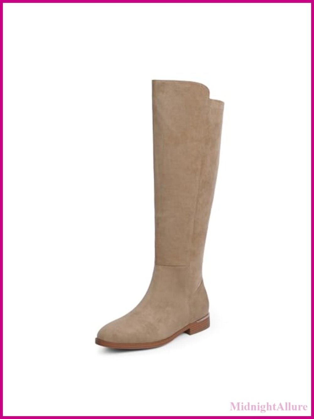 Faux Suede Round Toe Flat Knee High Boots Side Zipper